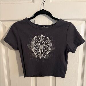 Charlotte Russe Dark Gray Graphic Crop Top